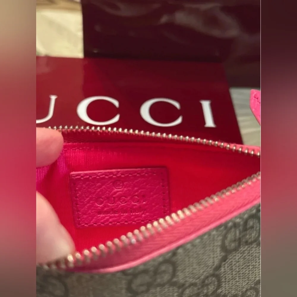 Gucci Pink Trim GG Canvas Zip Pouch